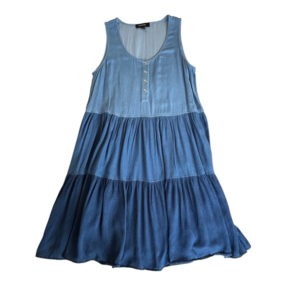 Karen Kane Sleeveless Tiered Chambray Denim Dress - Picture 9 of 12